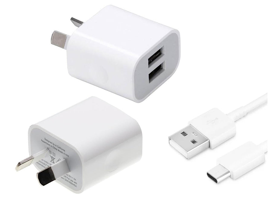 Dual USB port wall charger with USB-Type C cable