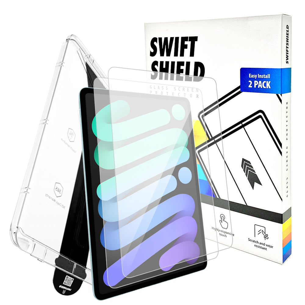 iPad Mini 6 Tempered Glass Screen Protector [2-Pack] with Easy Alignment Frame – Clear, Premium by SwiftShield