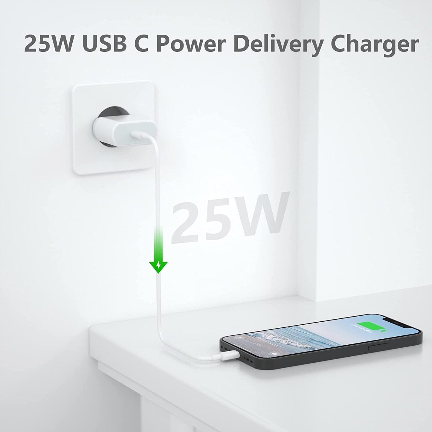 25W Fast Wall Charger with Lightning to USB-C cable