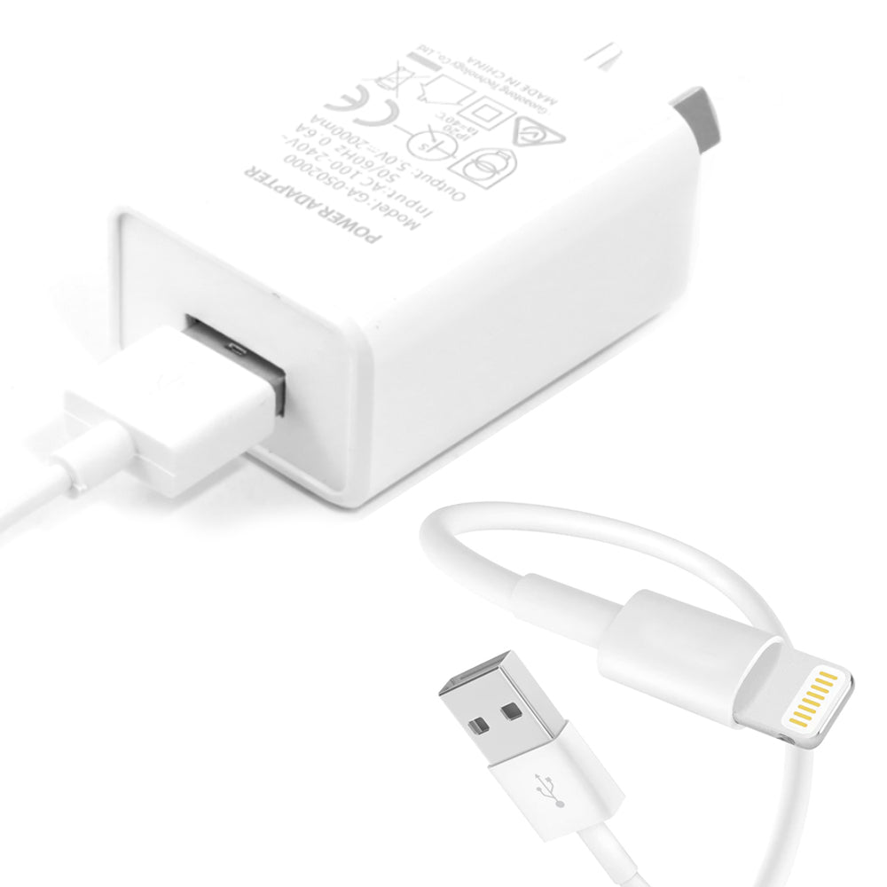 2A Wall Charger + Lightning USB cable - White (combo)