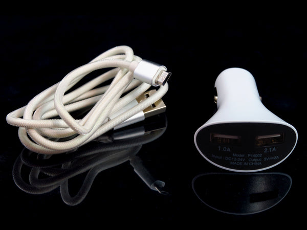 Dual USB Car Charger + Micro USB cable combo
