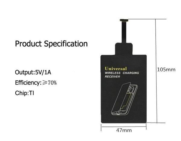 QI Wireless Charging Micro USB Type-A Phone Adapter